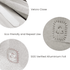 A close-up of a light grey fabric featuring Velcro closure, eco-friendly materials, and an aluminium foil pattern with a logo.