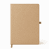 A tan A5 smart notebook with a ribbon bookmark and a subtle logo on the cover.