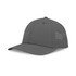 A grey cap with perforated sides and a curved brim, featuring a logo on the front.
