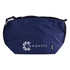 A navy cooler bag with a logo, featuring a zip closure and a shoulder strap for easy carrying.
