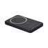 A black MagSafe wireless power bank with a semi-solid state design and a circular charging area on top.