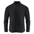 A black men's shirt with a button-up front and long sleeves. The shirt has a collar and a logo.