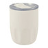 A drink bottle in cream with a transparent lid and a logo, featuring a smooth, rounded design.