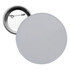 A round 25mm button badge in white with a metal backing and pin attachment.