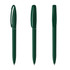 A green plastic pen with a sleek design, featuring a clip and rounded top. The pen has a logo on its side.