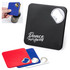 A drink bottle opener coaster in black, featuring a metallic opener and available in red, blue, and white options.