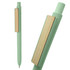 A green bamboo fiber pen with a wooden clip, featuring a simple design and smooth finish.