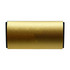 A gold cylindrical car air freshener with black accents and a logo.