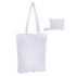 A white foldable calico tote bag with long handles, alongside a compact pouch for storage.