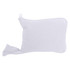 A white foldable calico bag with a zipper and a pouch for storage, featuring a logo on its surface.