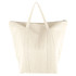 A cotton cooler bag in a light cream colour with two sturdy handles and a zip closure. It features a logo.