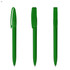 A set of three transparent green plastic pens with clip and cap features. Each pen is sleek and streamlined in design.