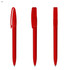 A set of three transparent red pens with clips and a sleek design, featuring a logo on each pen.
