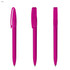 Three plastic pens in a vibrant pink colour, featuring transparent barrels and matching clips. Branding is present on the design.