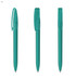 A set of three transparent turquoise plastic pens with clip caps, featuring a smooth barrel design.