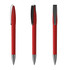 A vibrant red metal pen with a glossy finish and a textured grip, featuring a sleek silver clip.