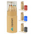 A tube containing coloured pencils in various hues, with a transparent cap and multiple colour options for the tube.