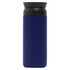 A drink bottle in navy blue with a black lid and a simple design featuring a logo.