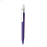A purple plastic pen with a white clip and a sleek design. It features a branding logo on the barrel.