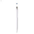 A white plastic pen with a silver tip and a logo at the top. The design is sleek and minimalistic.