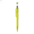 A bright yellow plastic pen with a translucent yellow clip and a silver accent. It features a logo at the top.