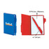 A blue and red memo holder containing 80 sheets and a ball pen, featuring a branding logo.