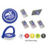A soft phone ring stand in various colours, including blue, white, yellow, and green, with a branding logo.
