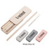 A set of reusable straws in a case, featuring pink, grey, and cream colours, with a cleaning brush included.