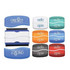 A variety of computer brushes in blue, red, orange, black, and white, featuring a logo on the blue brushes.