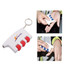 A health massager in white and red, featuring three blue buttons, attached to a keyring for easy carrying.