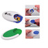 A pill box in white and green with a logo, featuring a compartment for storing various pills and a secure closure.
