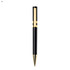 A metal pen in black with gold accents, featuring a sleek design and a visible logo.