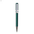 A green metal pen with a sleek design and a silver clip, featuring a logo on the side.