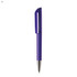 A purple plastic pen with a sleek design and a silver tip, featuring a logo on the side.