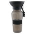 A drink bottle with a black silicone band and a funnel-shaped top, featuring a clip and a semi-transparent body.