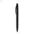 A black plastic pen featuring a clip and a sleek design, with a logo on the barrel.