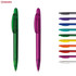 Two plastic pens in green and purple, with a selection of additional pens in various colours lined up beside them.