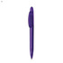 A purple plastic pen with a click mechanism and a shaped grip. It features a logo on the barrel.