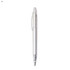 A clear plastic pen with a smooth grip and retractable tip, featuring a logo on its body.