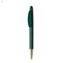 A green metal pen with a gold tip and a clip. The design is sleek and contemporary.