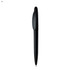 A black plastic pen featuring a smooth design and a branding logo.