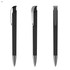 A set of three transparent black plastic pens with metal clips and silver accents.