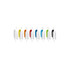 A set of plastic pens in various colours, featuring a white barrel and a branding logo.