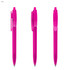 A set of three pink plastic pens with a translucent design and clip. Each pen features a clear body to view ink levels.