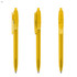 A set of three transparent plastic pens in vibrant yellow, featuring a clip and a push-button mechanism.