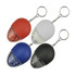 A drink bottle opener key ring in various colours—red, white, blue, and black—designed in the shape of a mouse with a transparent cap.