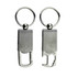 A drink bottle opener key ring in silver with a sleek design and a metallic finish, featuring a key ring attachment.