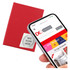 A red mini sticky note pad with a smartphone scanning a QR code on its cover. It features a logo.