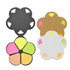 A set of flower-shaped sticky notes in pink, yellow, green, orange, and white, featuring a black and brown holder.