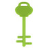 A bright green mobile key stand with a key shape and a handle for easy grip, featuring a branding logo.